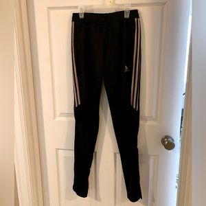 Mens XS Adidas Warm Up pants with gold stripes & 1/4 leg zipper